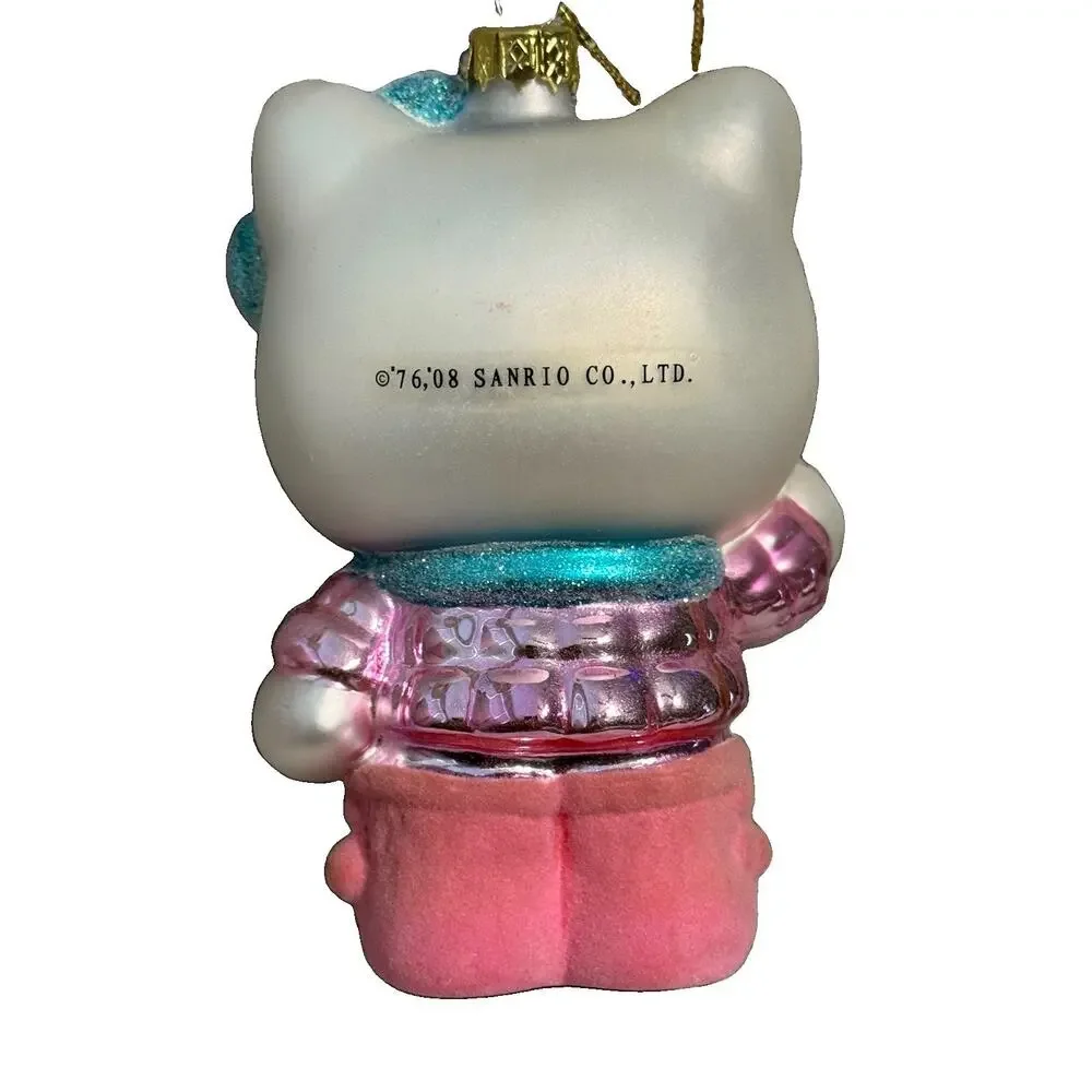 Sanrio Hello Kitty Glass Christmas Ornament Blue Bow Scarf 2008 Girly Girl